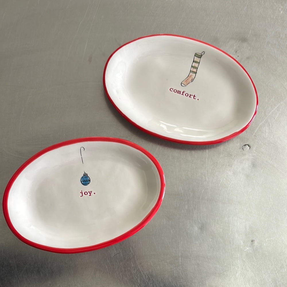 Rae Dunn Red and White Ceramic Plates Set of 2